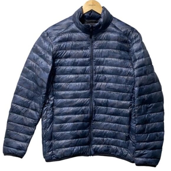 Uniqlo Ultra Light Down Jacket Blue Camo Size L — Packable Feather Fill - Picture 1 of 6